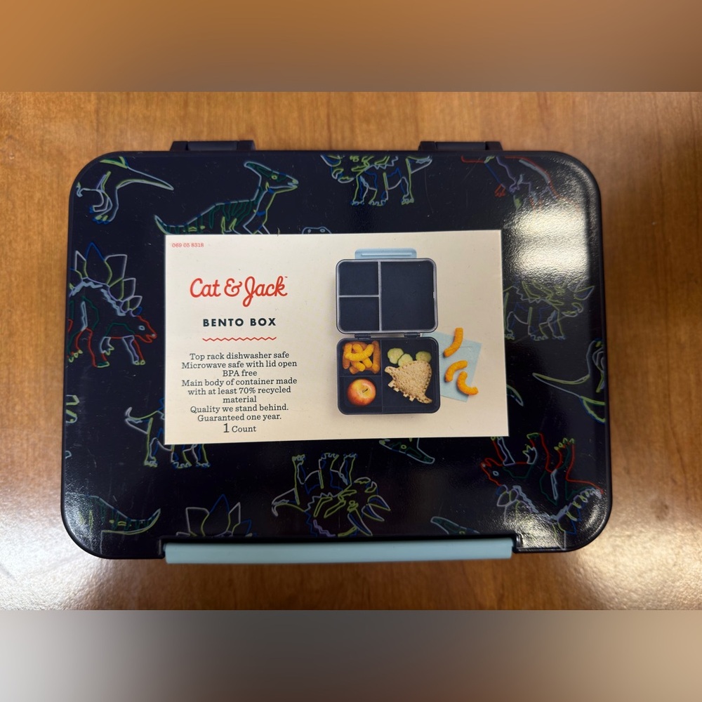 Cat & Jack Dinosaur Bento Box Kids Lunch Box 4 Compartment BPA Free ‎ Blue NWT